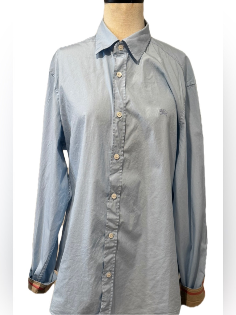Burberry Men's Light Blue Button-Down Cotton Shirt